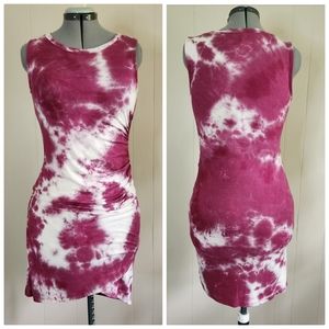 AVLN Avalon Apperal tie die bodycon dress ruched ruching stretchy jersey knit  S